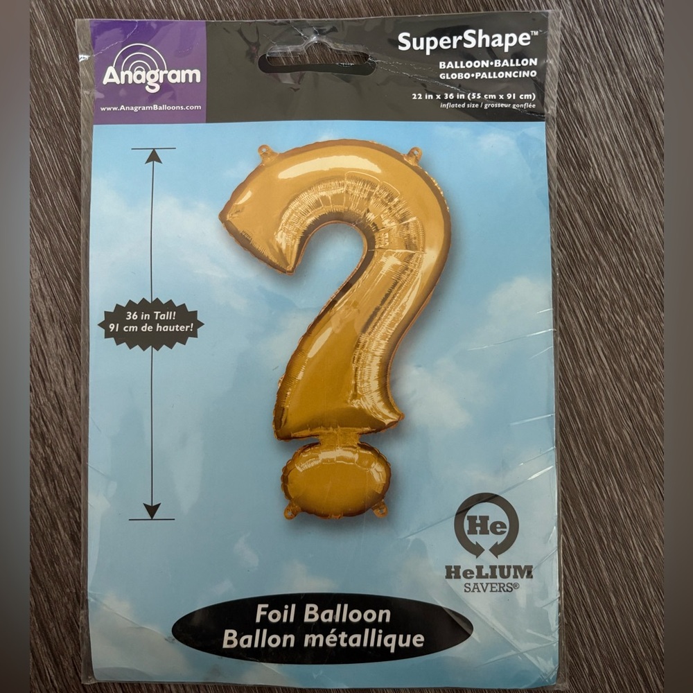 36in Tall Anagram Symbol Question Mark Gold Balloon